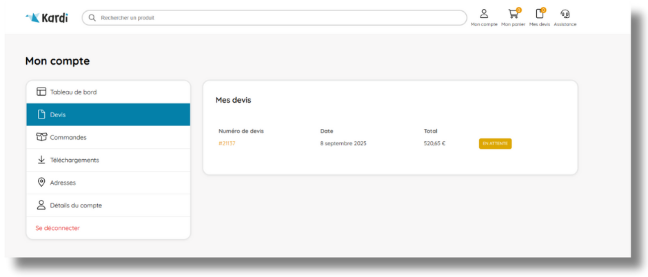 7. Devis Aperçu interface client : devis
