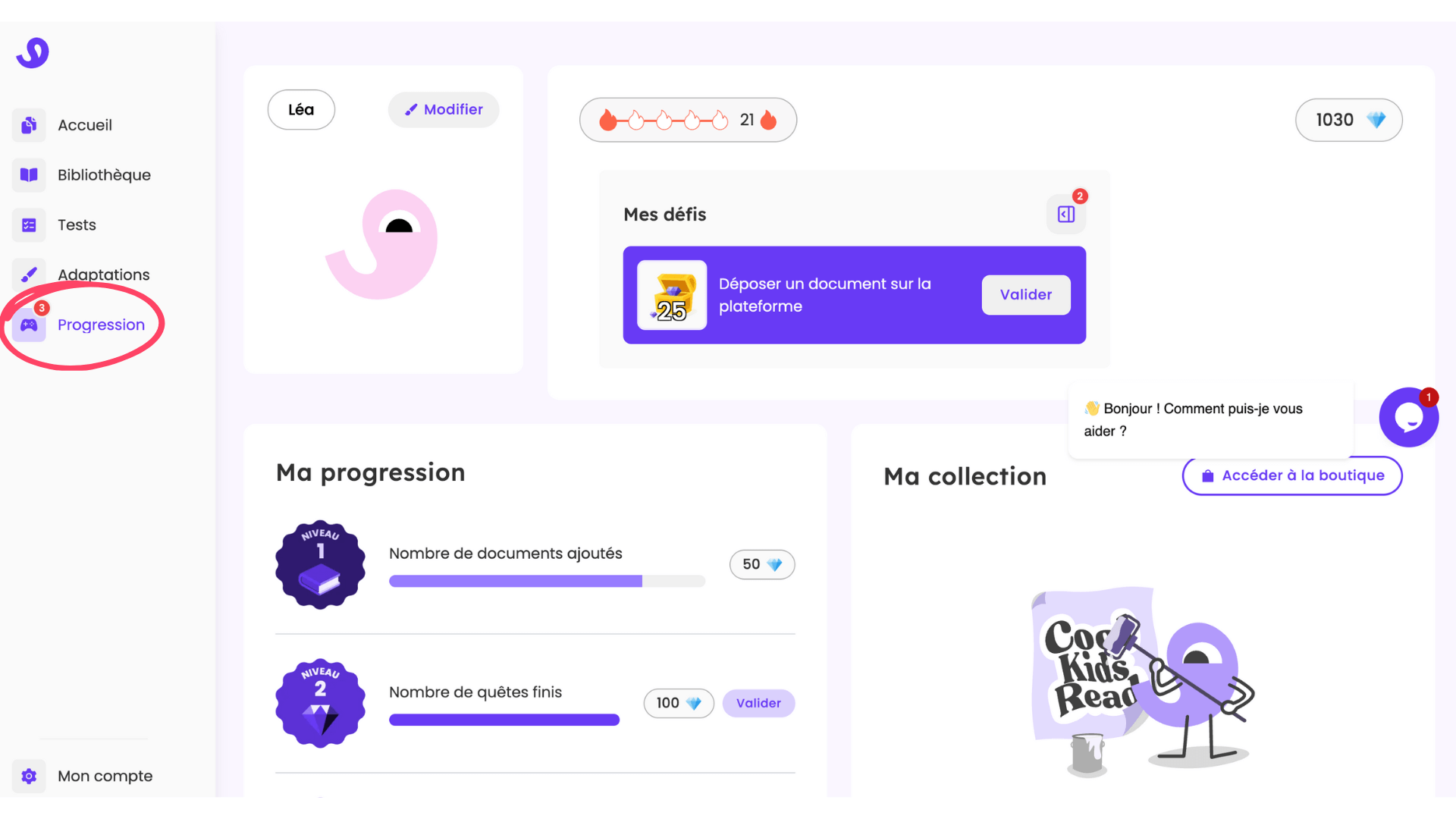 suivre la progression dans Glaaster